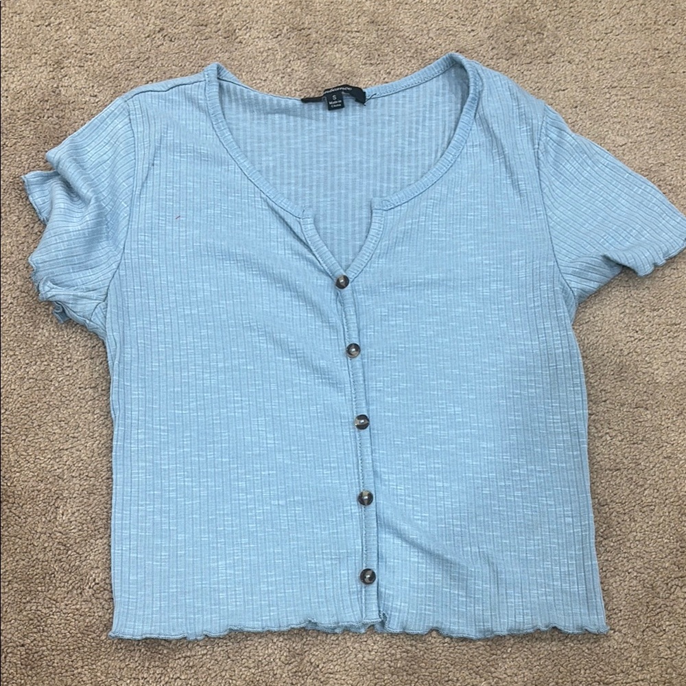 Light Blue Button-Up Ribbed Top